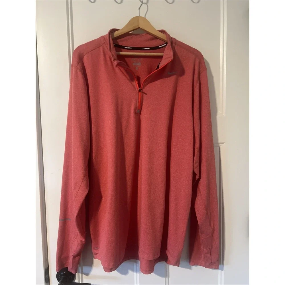 Nike Running Shirt Mens XL Red Dri-Fit Quarter Zip Pullover Heathered Stretch